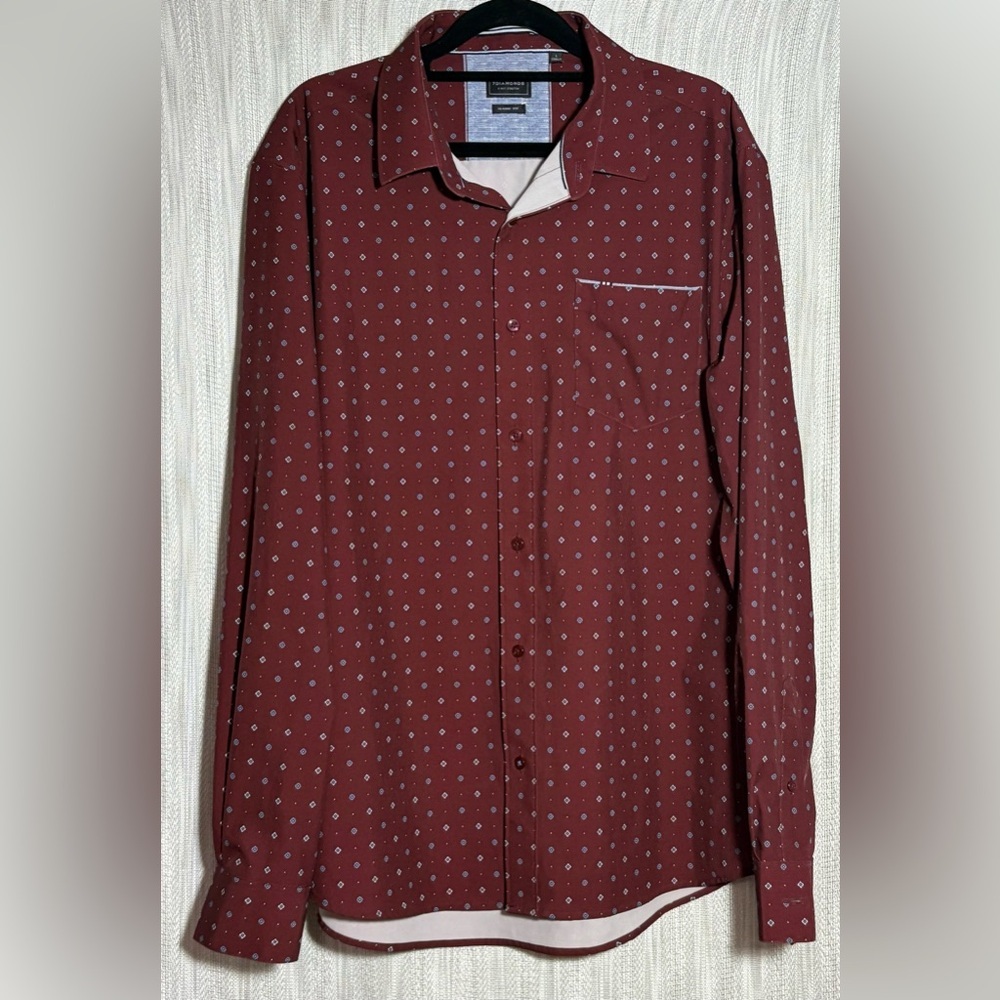 7 Diamonds Maroon Patterned Button Down Shirt